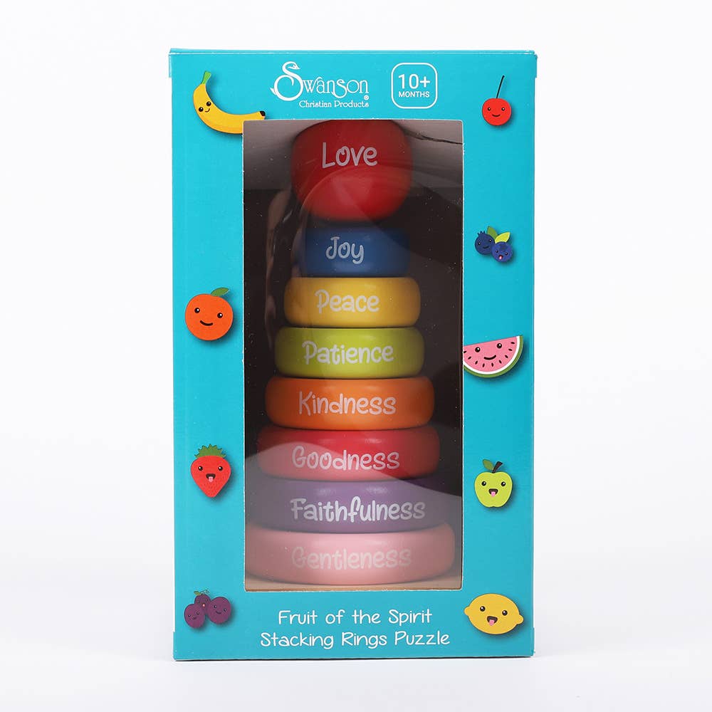 Swanson Christian Products - Puzzle Wood Stackable Rings Fruit Of The Spirit