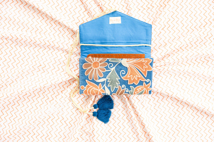 Rahab's Rope - Embroidered Velvet Jewelry Organizer Blue