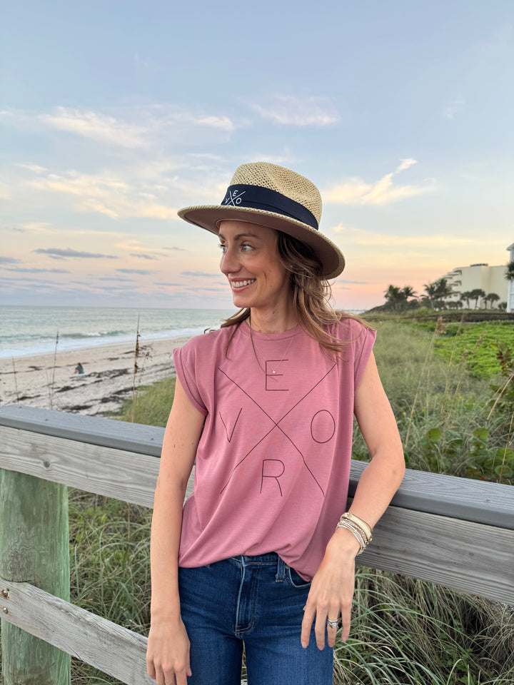 Vero Straw Golf Hat - Navy Band with White