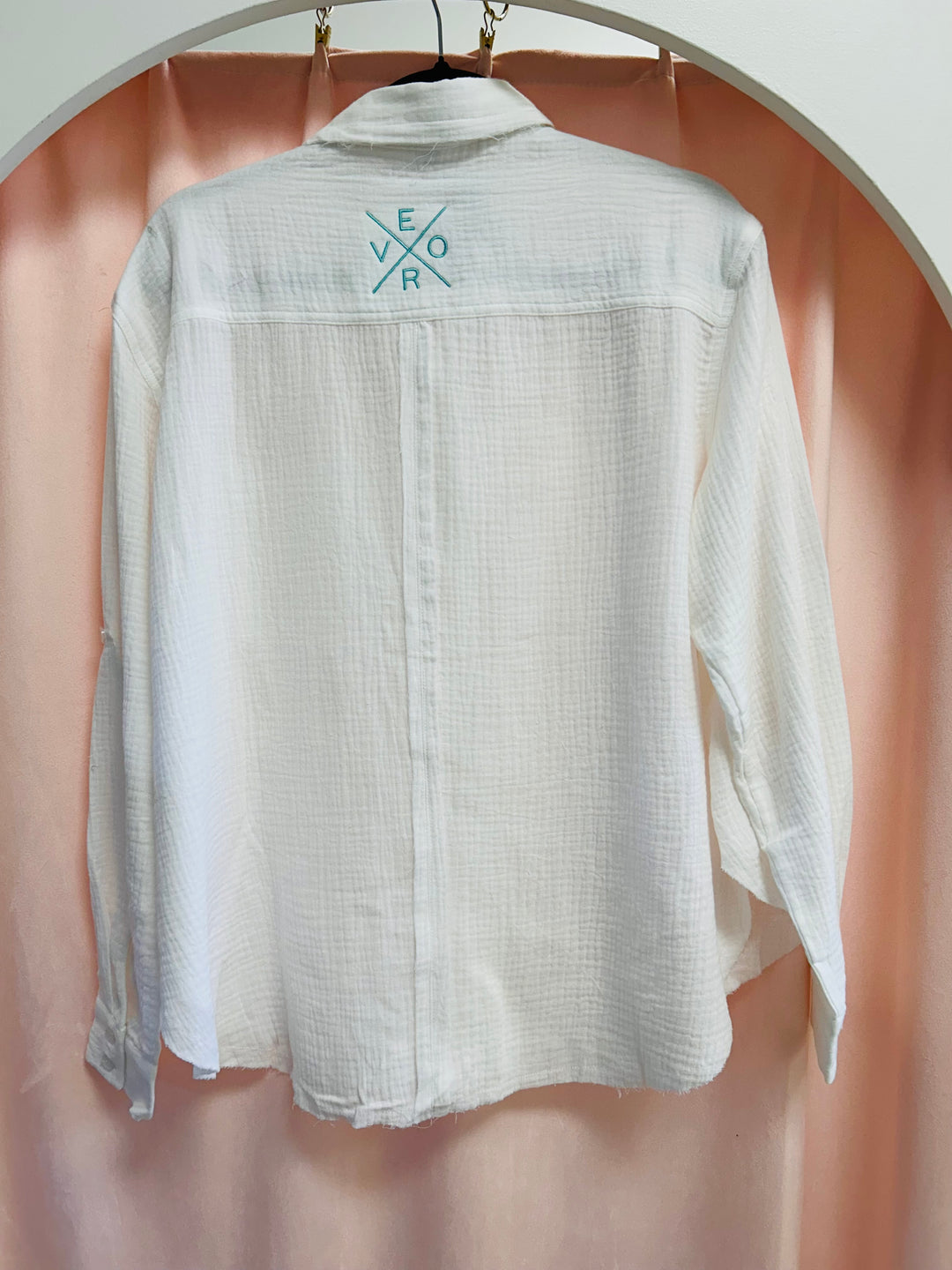 Vero Gauze Button Down - White &amp; Teal