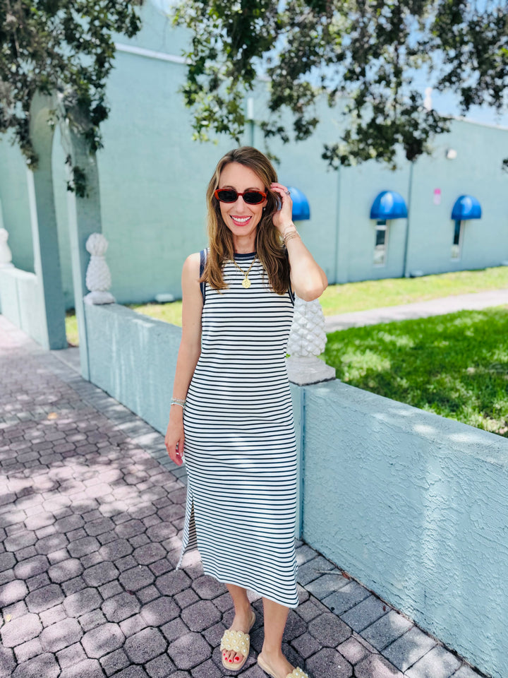 Navy Stripe Midi Dress