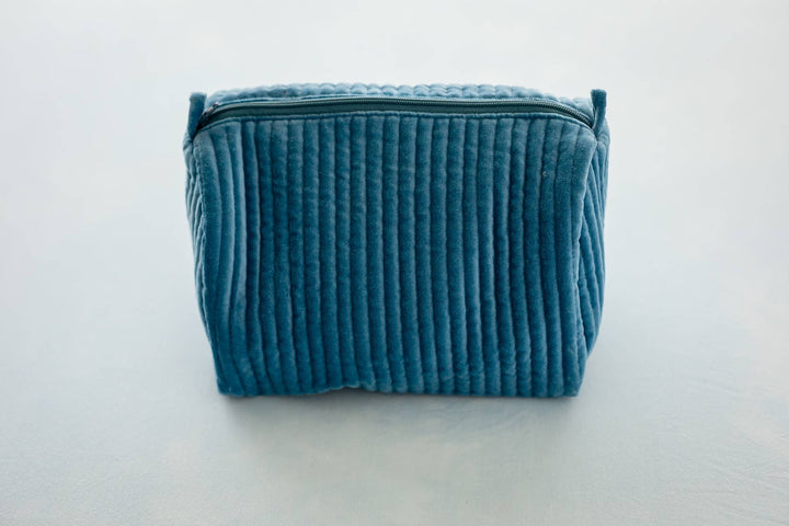 Rahab's Rope - Velvet & Block Print Lined Cosmetic Pouch-Blue