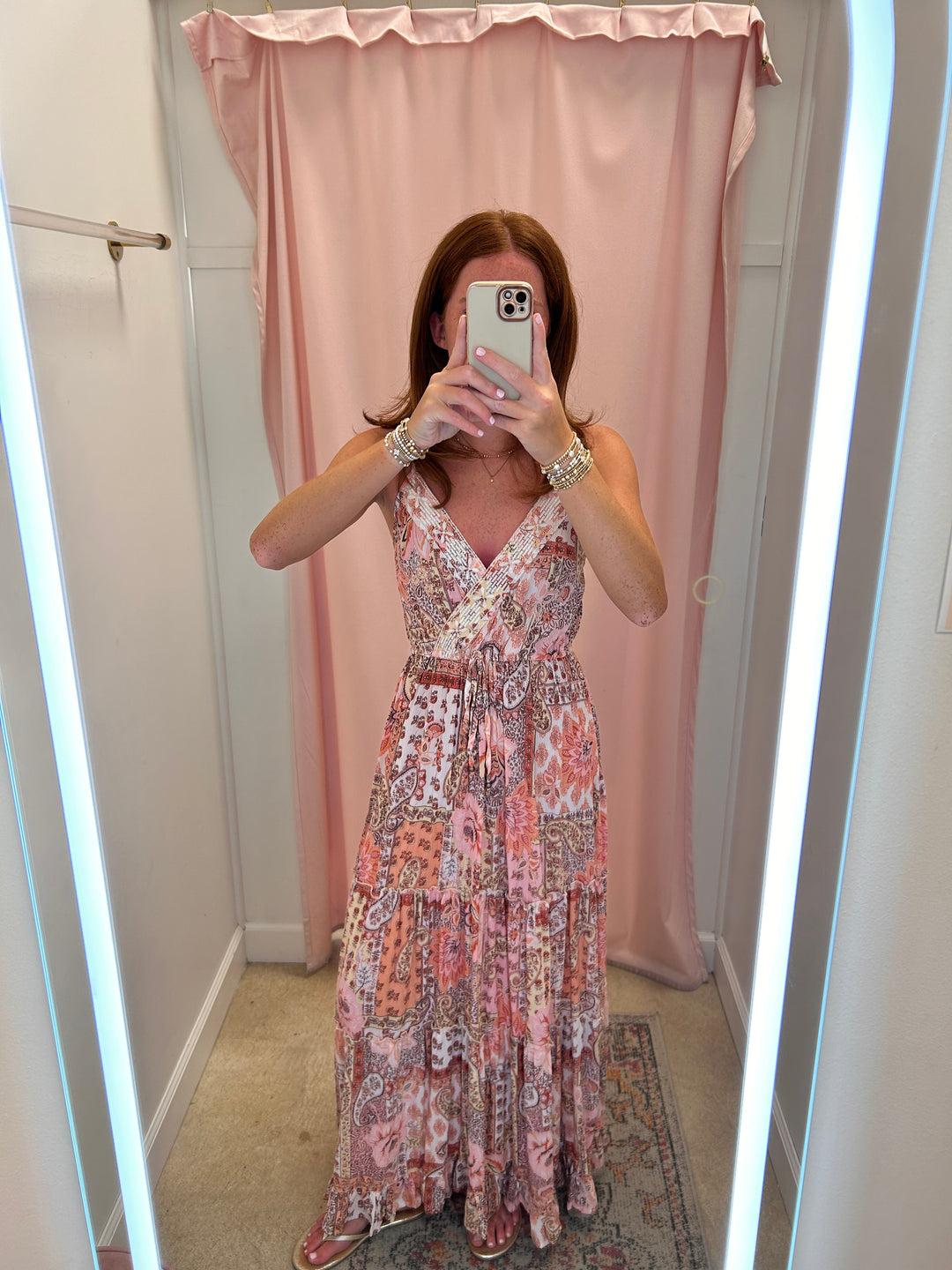 Nostalgia - Striped Keyhole Maxi Dress - Ivory & Pink Nostalgia - Striped Keyhole Maxi Dress - Ivory & Pink