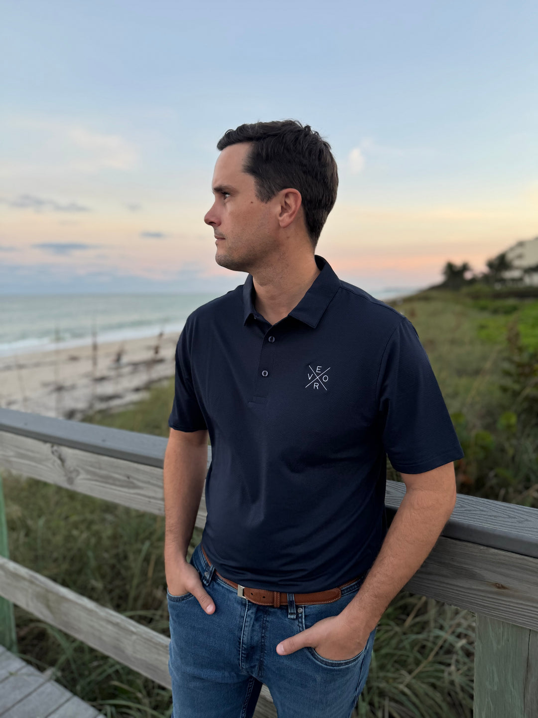 Vero Golf Shirt - Navy and White