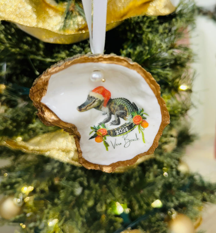 Vero Beach - Gator Oyster Shell Ornament