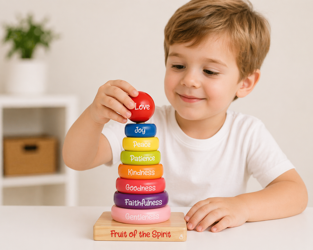 Swanson Christian Products - Puzzle Wood Stackable Rings Fruit Of The Spirit