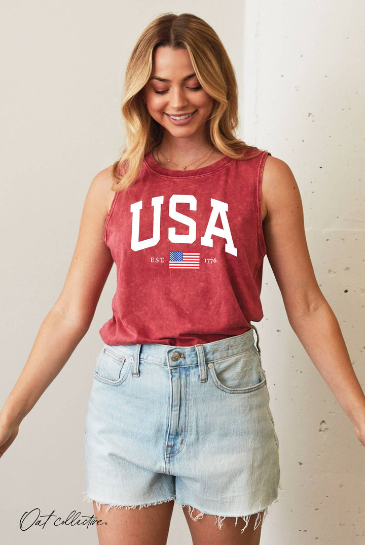 USA Est.1776 Graphic Tank Top - Cardinal Red