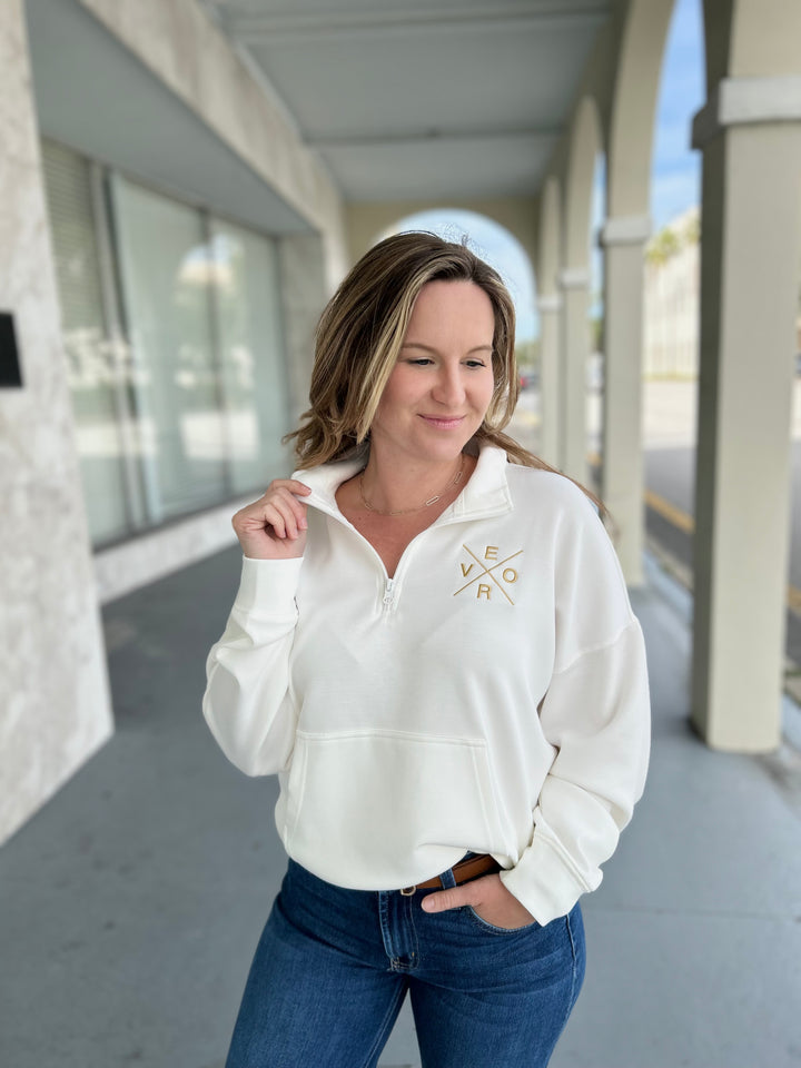 Vero Quarter-Zip - Bright Ivory and Gold