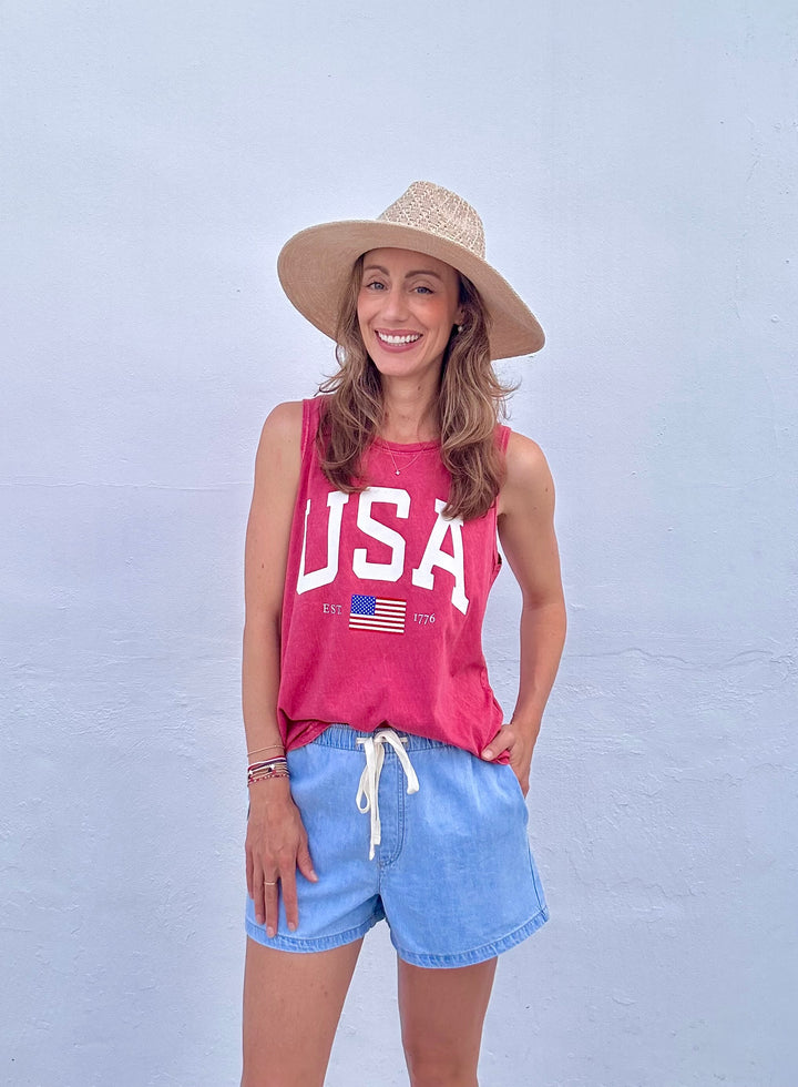USA Est.1776 Graphic Tank Top - Cardinal Red