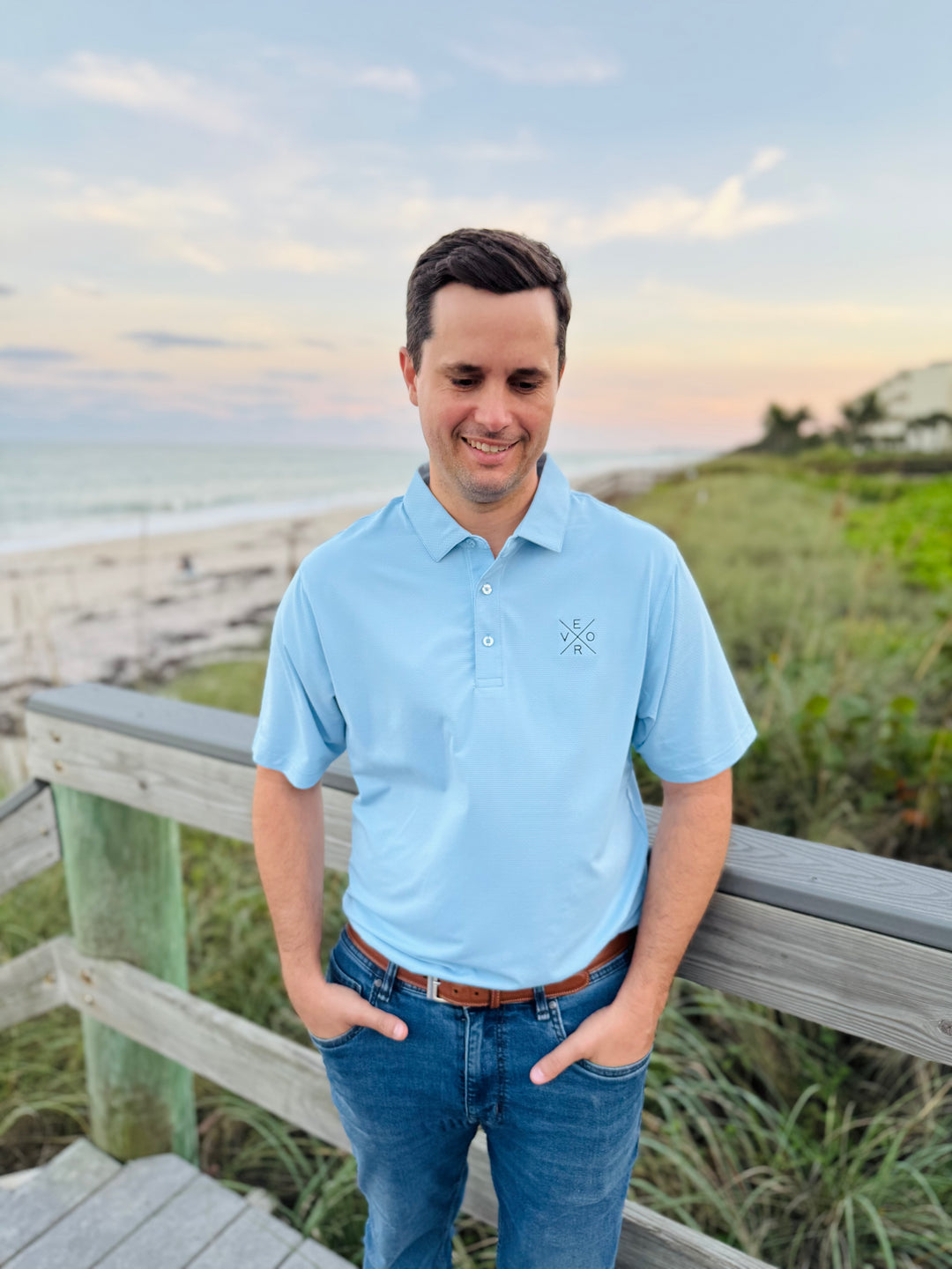 Vero Golf Shirt - Sky blue and Navy