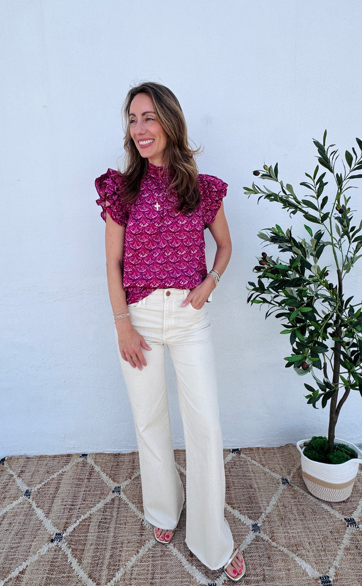Sassy Scallop Print Blouse