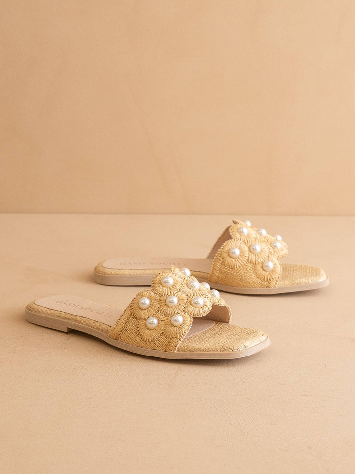 Oasis Society - The Cathleen | Natural Pearl Raffia Slide Sandal