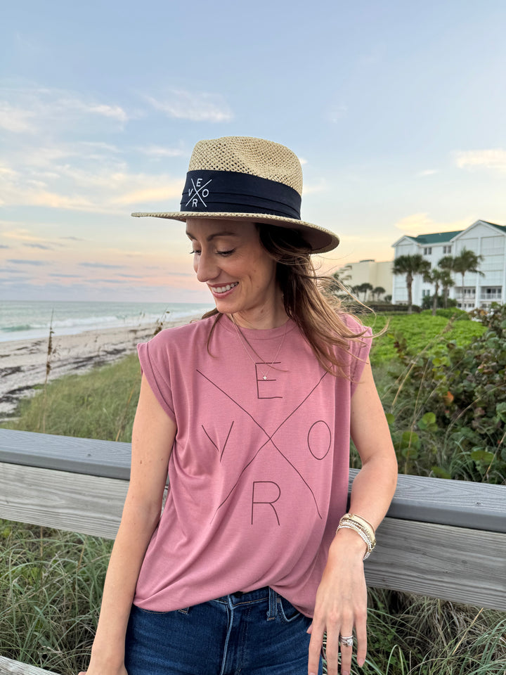 Vero Straw Golf Hat - Navy Band with White