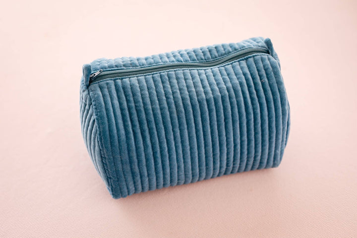 Rahab's Rope - Velvet & Block Print Lined Cosmetic Pouch-Blue