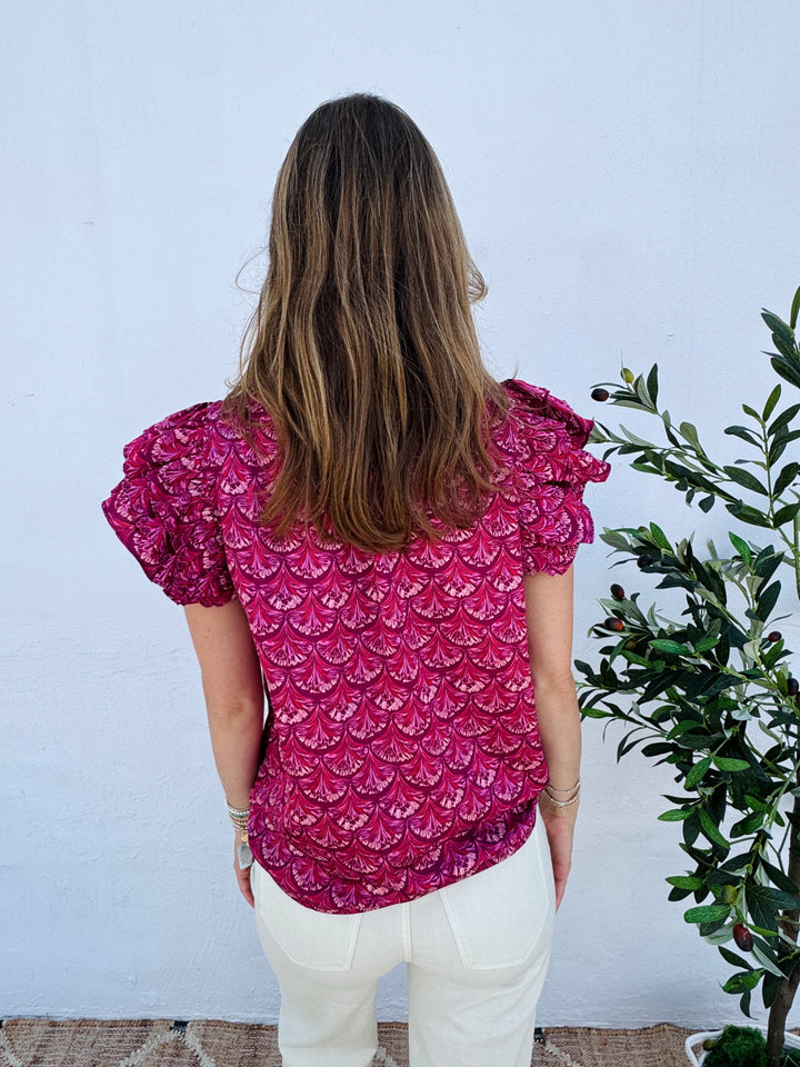 Sassy Scallop Print Blouse