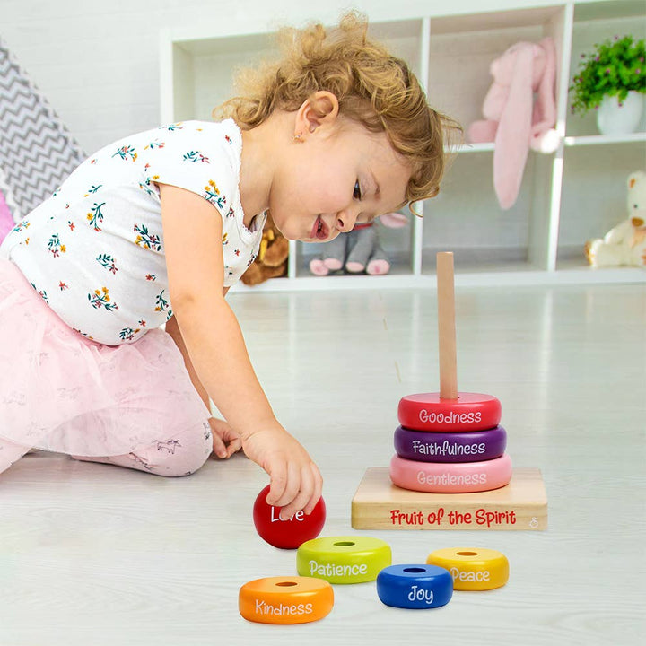 Swanson Christian Products - Puzzle Wood Stackable Rings Fruit Of The Spirit