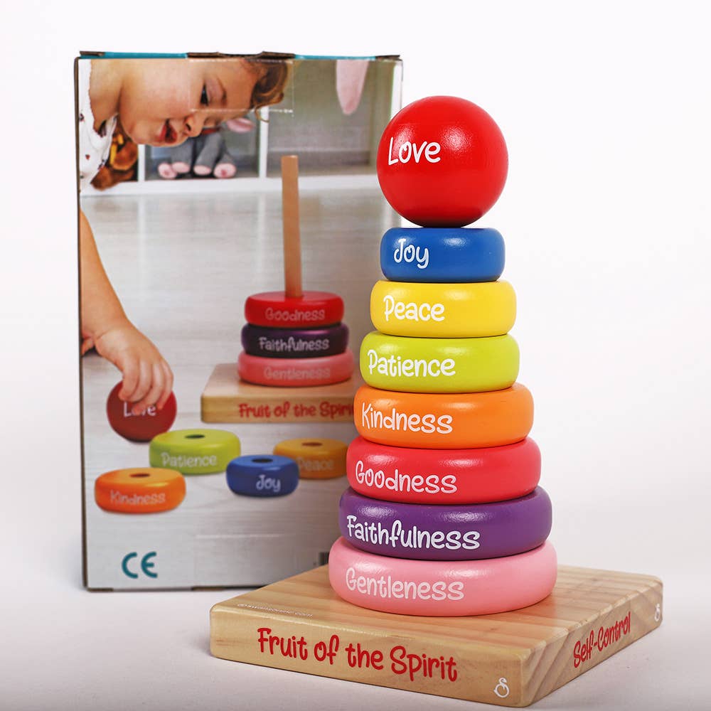 Swanson Christian Products - Puzzle Wood Stackable Rings Fruit Of The Spirit