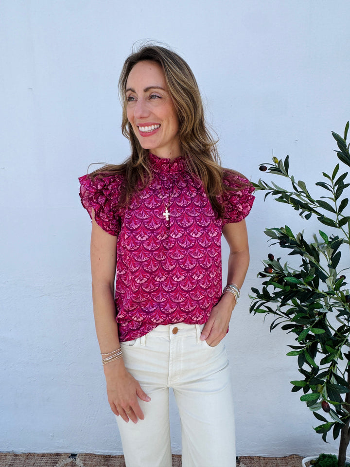 Sassy Scallop Print Blouse