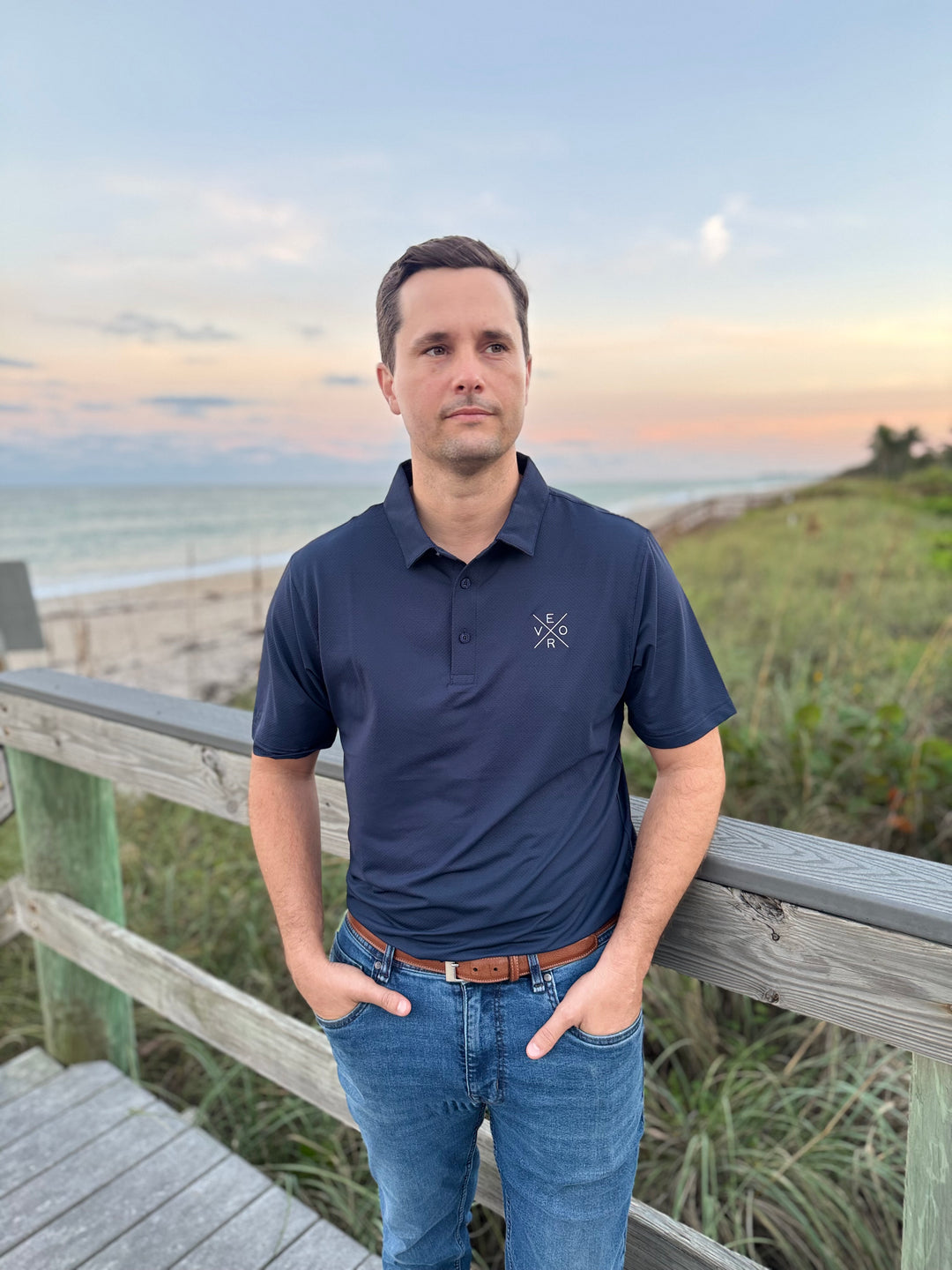 Vero Golf Shirt - Navy and White