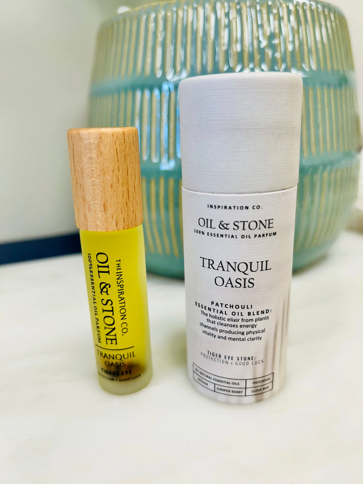 Oil &amp; Stone: Tranquil Oasis - Tigereye Premium Oil Perfume - Roller Bottle
