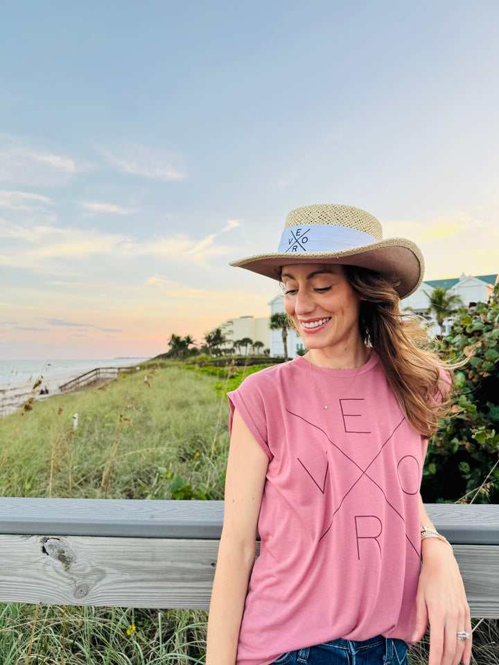 Vero Straw Golf Hat - White Band with Navy