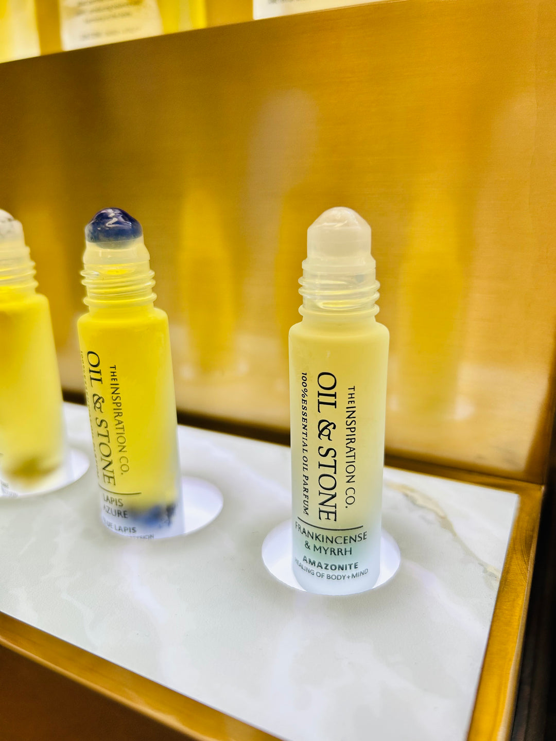 Oil &amp; Stone: Frankincense &amp; Myrrh - Amazonite Premium Oil Perfume - Roller Bottle