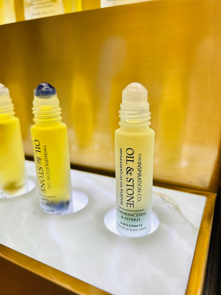 Oil &amp; Stone: Frankincense &amp; Myrrh - Amazonite Premium Oil Perfume - Roller Bottle