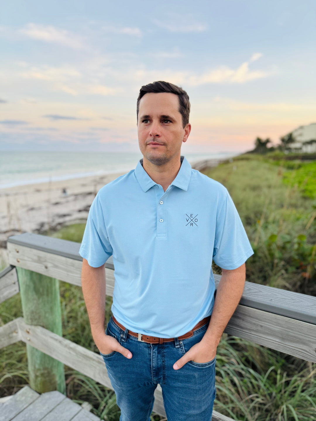 Vero Golf Shirt - Sky blue and Navy