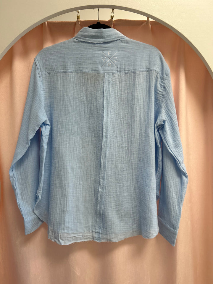 Vero Gauze Button Down - Light Blue & White