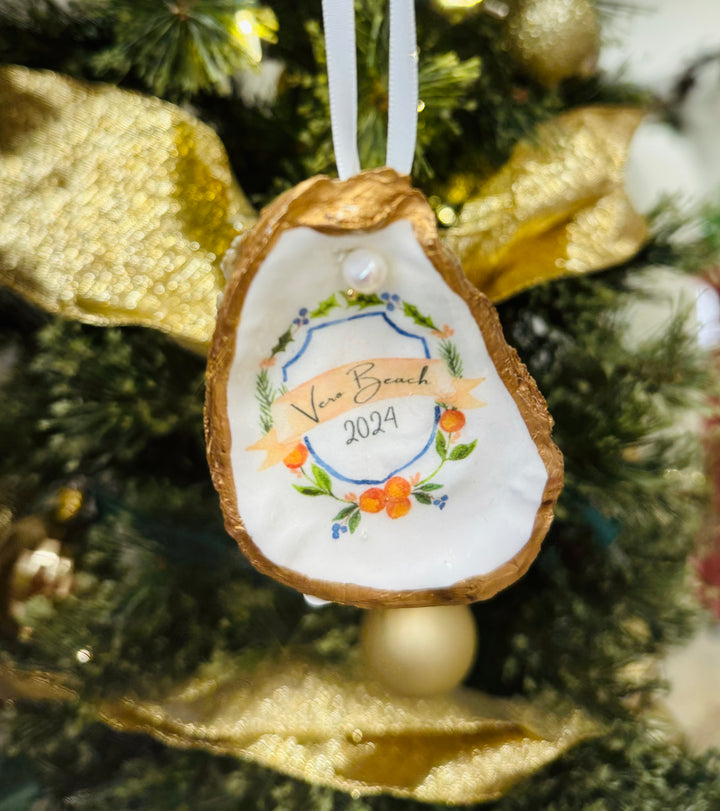 Vero Beach - Crest Oyster Shell Ornament