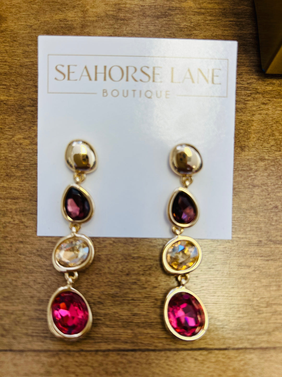 Lovely Tri Stone Earrings - Fuchsia/Brown