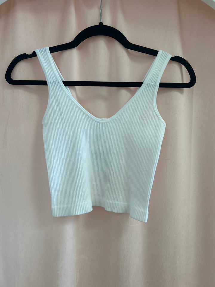 Ribbed Cropped Tank - White