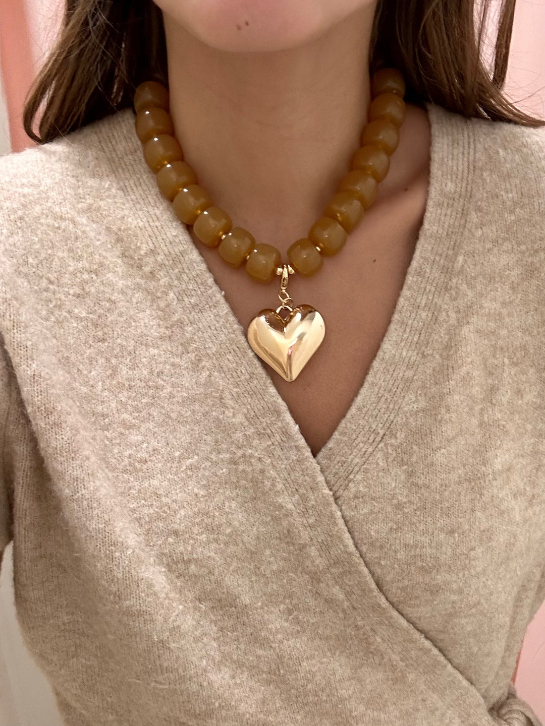 The Biggest Heart Necklace - Caramel