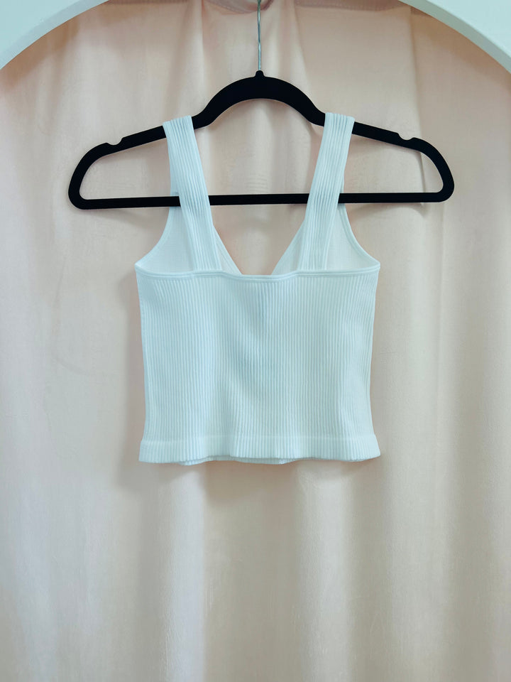 Ribbed Cropped Tank - White