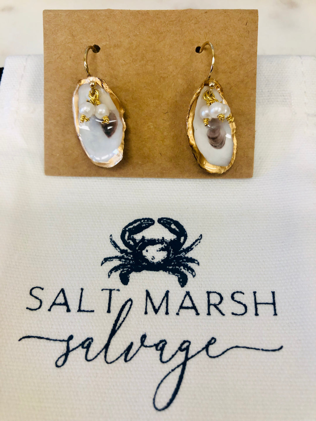 Salt Marsh Oyster Earrings - Gold Filled Dangles