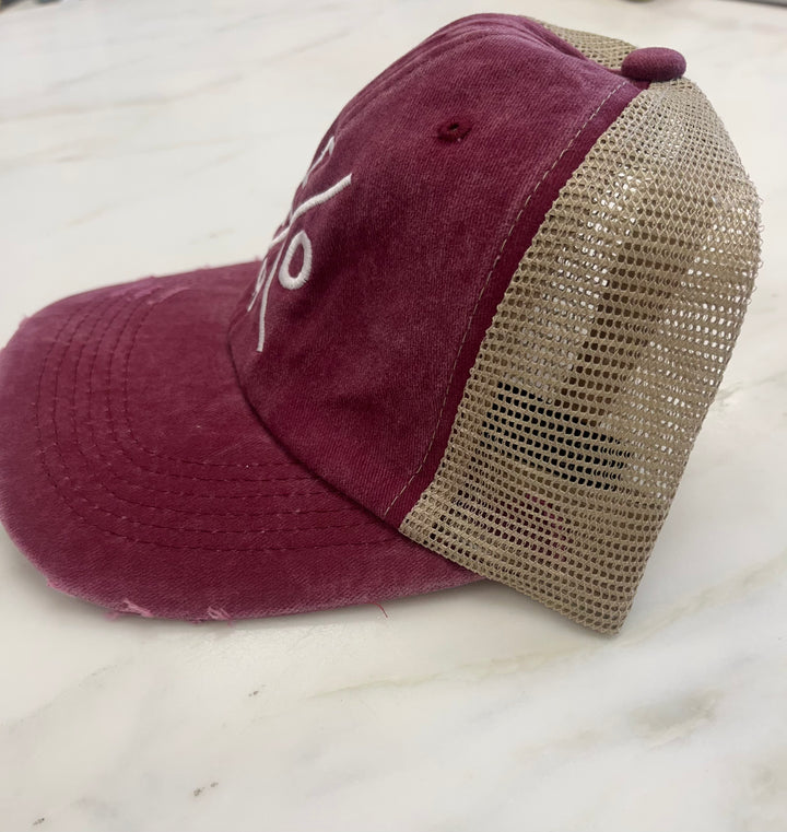 Vero Distressed Trucker Hat - Wine & Khaki