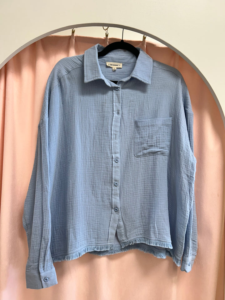 Vero Button Down Gauze Top - Light Blue