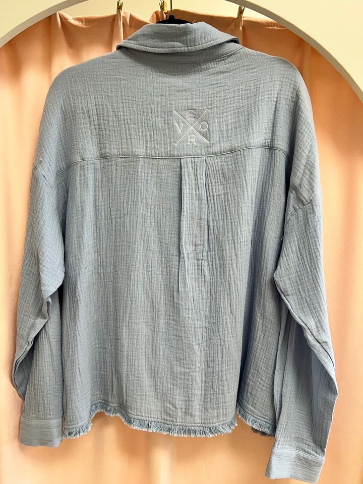 Vero Button Down Gauze Top - Light Blue