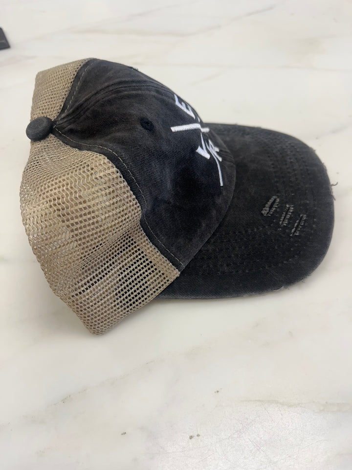 Vero Distressed Trucker Hat - Black & Khaki