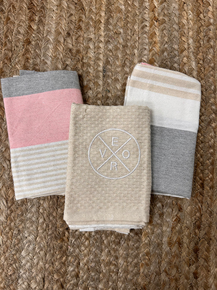 Vero Kitchen Towel - Set of 3: Beige Grey Pink