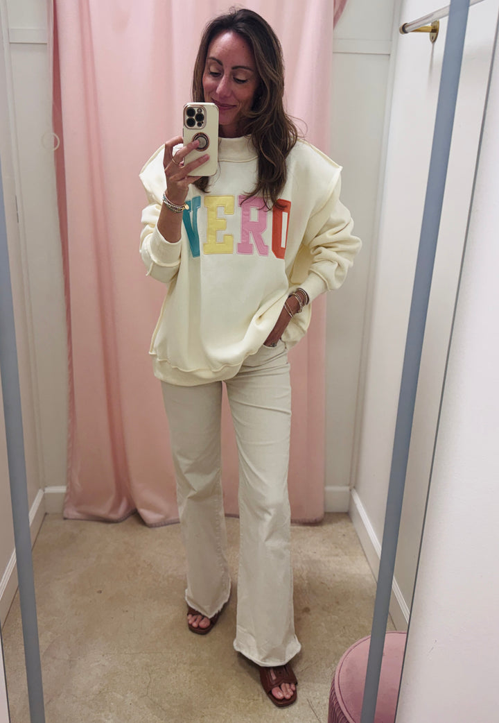 VERO Mock Neck Sweatshirt - Cream/ Multicolor
