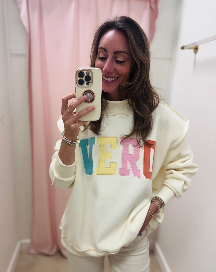VERO Mock Neck Sweatshirt - Cream/ Multicolor