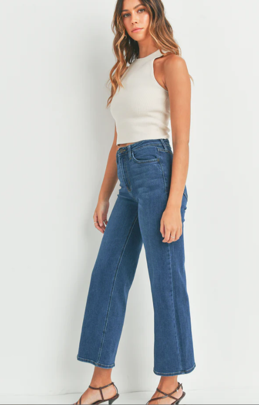 Slim Wide Leg Jeans - Dark Denim