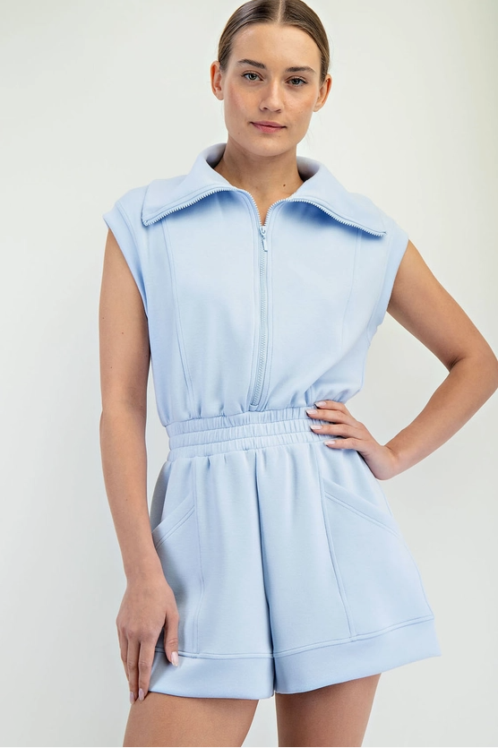 Scuba Sleeveless Romper - Frost