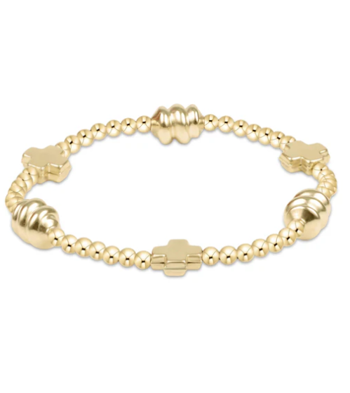 Signature Cross Admire Gold Pattern 3mm Bead Bracelet - Gold