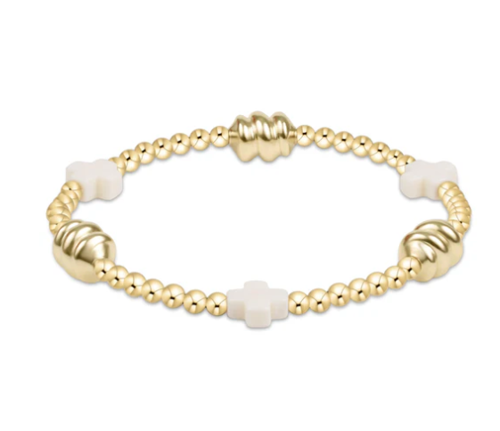 Signature Cross Admire Gold Pattern 3mm Bead Bracelet - Off-White