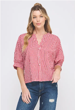 By Grace, Through Faith Gingham Top - Red