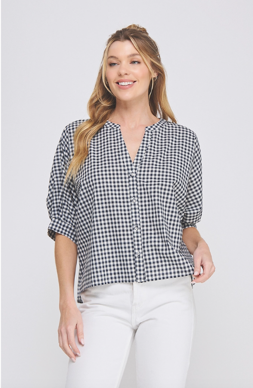 By Grace, Through Faith Gingham Top - Navy