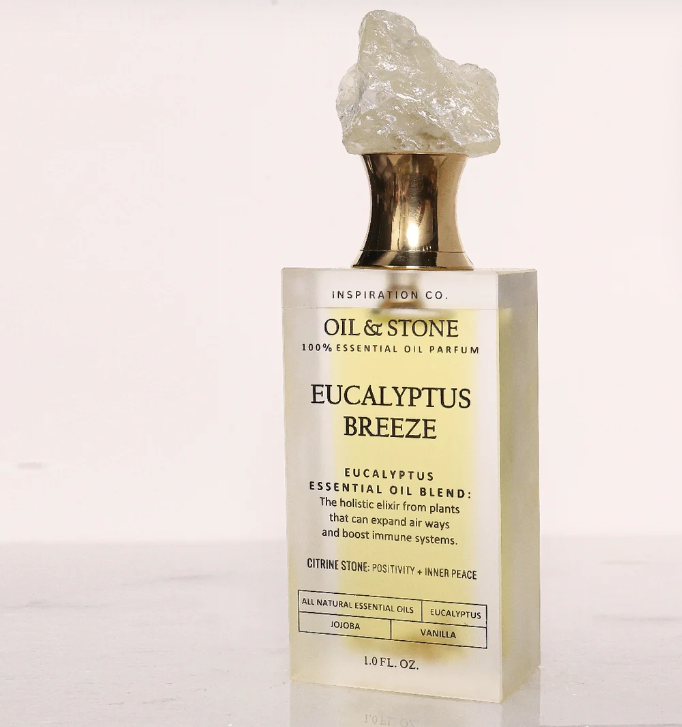 Oil &amp; Stone: Eucalyptus Breeze - Citrine Premium Oil Perfume - Full Size Stone Bottle