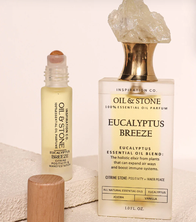 Oil &amp; Stone: Eucalyptus Breeze - Citrine Premium Oil Perfume - Full Size Stone Bottle